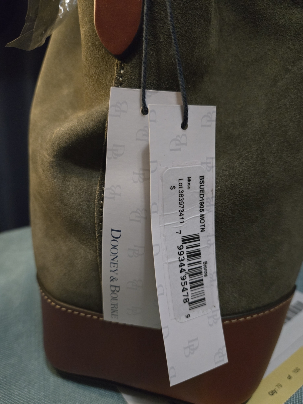 NWT. Beautiful Dooney & Bourke Moss Suede BARLOW with Brown Leather Trim - Picture 12 of 12